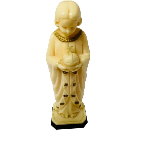 CMIP vory-Colored Statue Of Jesus Holding Orb On Black Base 5 1/2" Religious - Picture 6 of 8